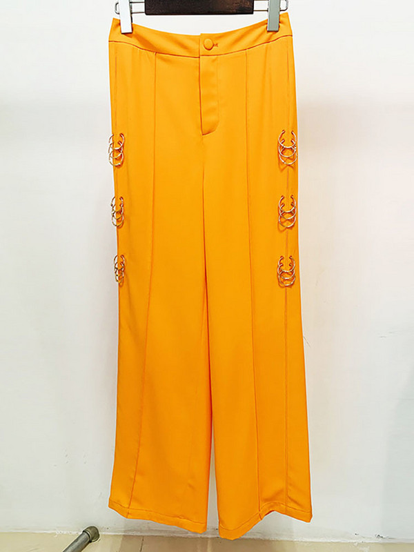 DEAT Fashion női 2 db-os szett egygombos fémgyűrűs dekorblézer magas derekú, egyenes nadrágkosztüm 2023. ősz Új 17A4463