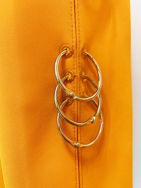 DEAT Fashion női 2 db-os szett egygombos fémgyűrűs dekorblézer magas derekú, egyenes nadrágkosztüm 2023. ősz Új 17A4463