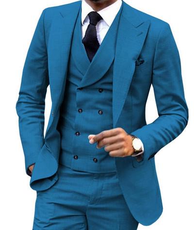 Divatos férfi öltöny 3 részes öltöny esküvői ruha és buli öltönyhöz Egy Buttun blézer dzseki duplasoros mellény és nadrág