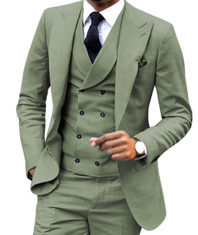 Divatos férfi öltöny 3 részes öltöny esküvői ruha és buli öltönyhöz Egy Buttun blézer dzseki duplasoros mellény és nadrág