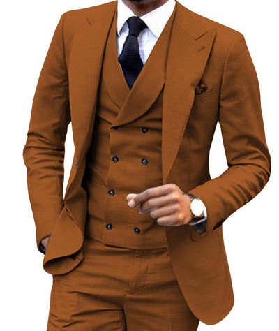 Divatos férfi öltöny 3 részes öltöny esküvői ruha és buli öltönyhöz Egy Buttun blézer dzseki duplasoros mellény és nadrág