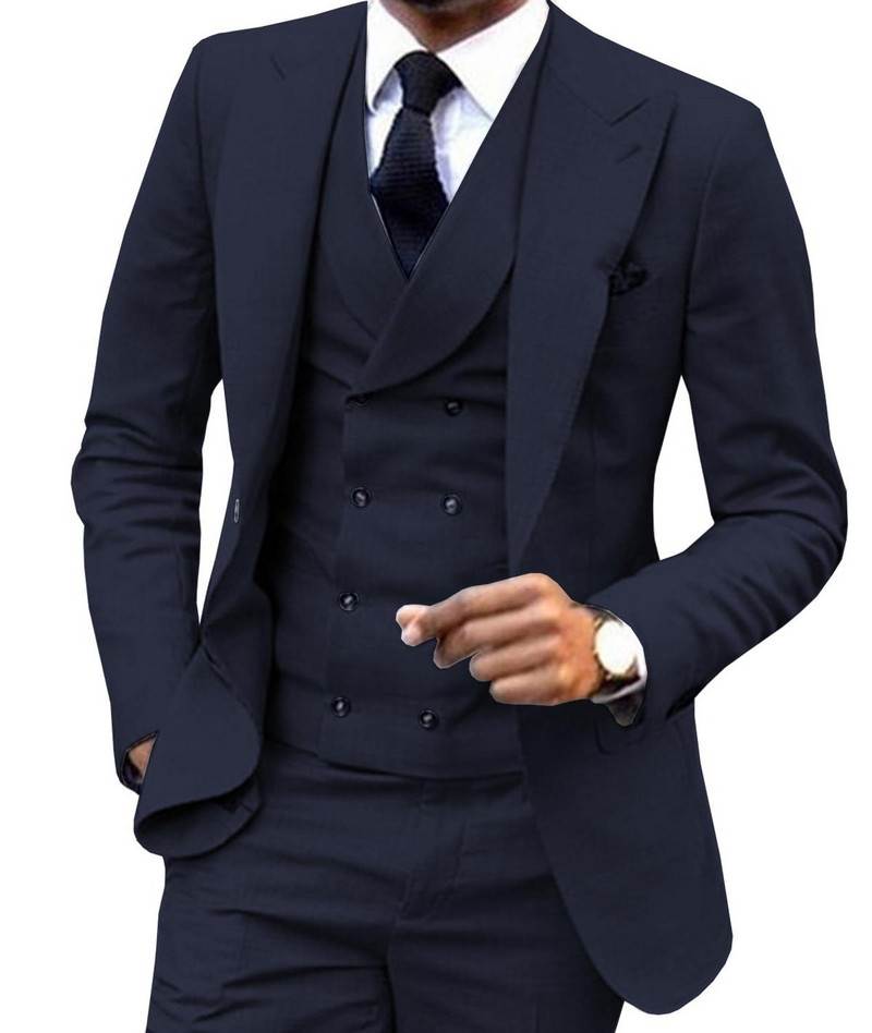 Divatos férfi öltöny 3 részes öltöny esküvői ruha és buli öltönyhöz Egy Buttun blézer dzseki duplasoros mellény és nadrág