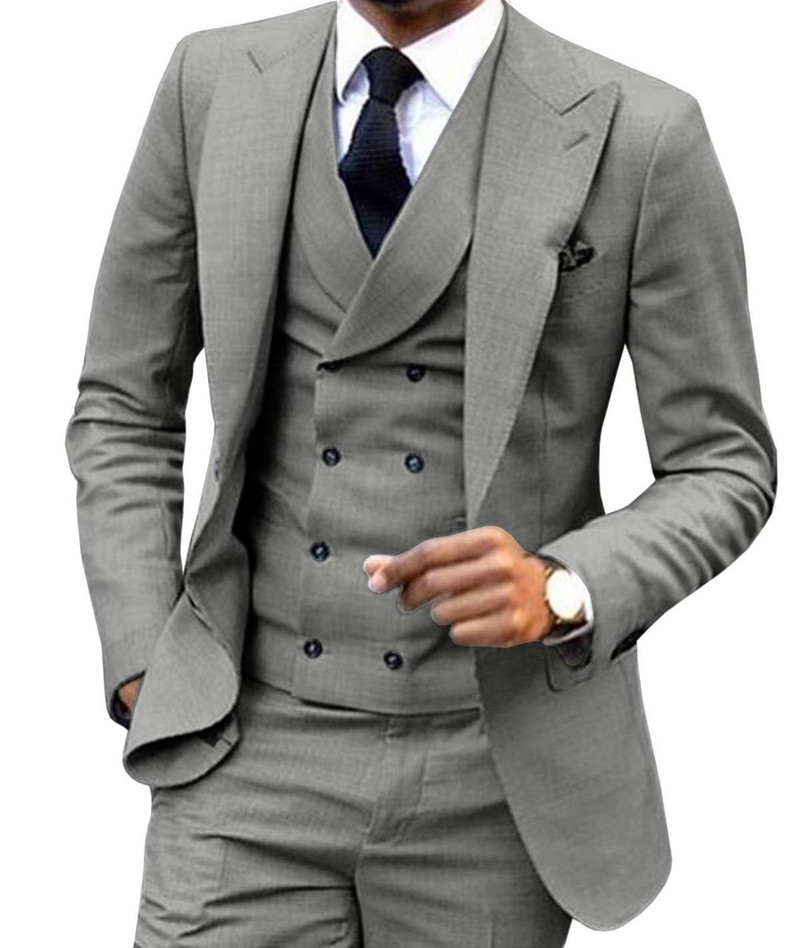 Divatos férfi öltöny 3 részes öltöny esküvői ruha és buli öltönyhöz Egy Buttun blézer dzseki duplasoros mellény és nadrág