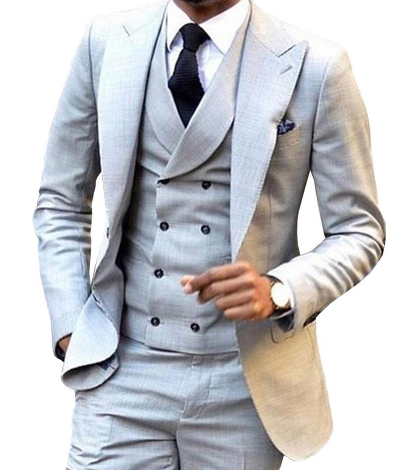 Divatos férfi öltöny 3 részes öltöny esküvői ruha és buli öltönyhöz Egy Buttun blézer dzseki duplasoros mellény és nadrág