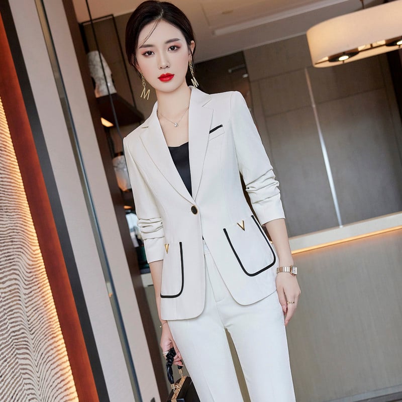 Formális OL Stílusok Női üzleti öltönyök nadrággal és kabáttal Kabát Őszi Téli Karrierinterjú Női Professzionális nadrágkosztümök