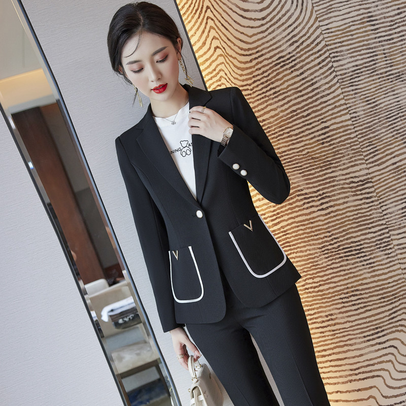 Formális OL Stílusok Női üzleti öltönyök nadrággal és kabáttal Kabát Őszi Téli Karrierinterjú Női Professzionális nadrágkosztümök