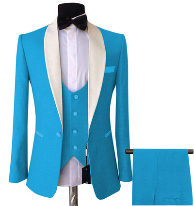 Férfi 3 részes öltönyök, karcsú, üzleti vőlegény, rózsaszín, lila kabát, szmoking, fehér blézer esküvői bál estére (blézer+mellény+nadrág)