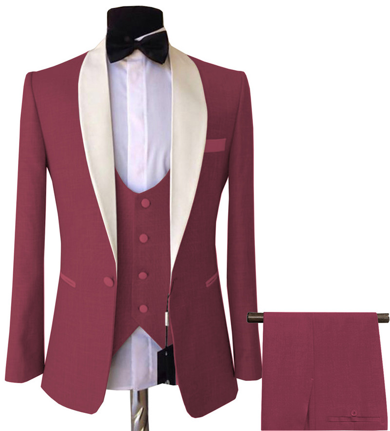Férfi 3 részes öltönyök, karcsú, üzleti vőlegény, rózsaszín, lila kabát, szmoking, fehér blézer esküvői bál estére (blézer+mellény+nadrág)