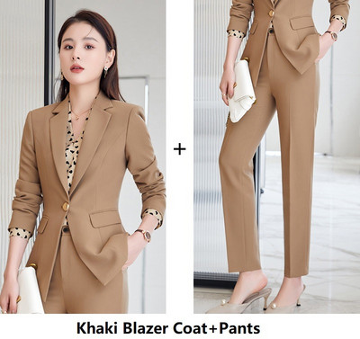 Elegáns lila női professzionális üzleti öltönyök nadrággal és kabáttal Kabát Karrier Interjú Nadrágruhák Blézerek Nadrágkészlet