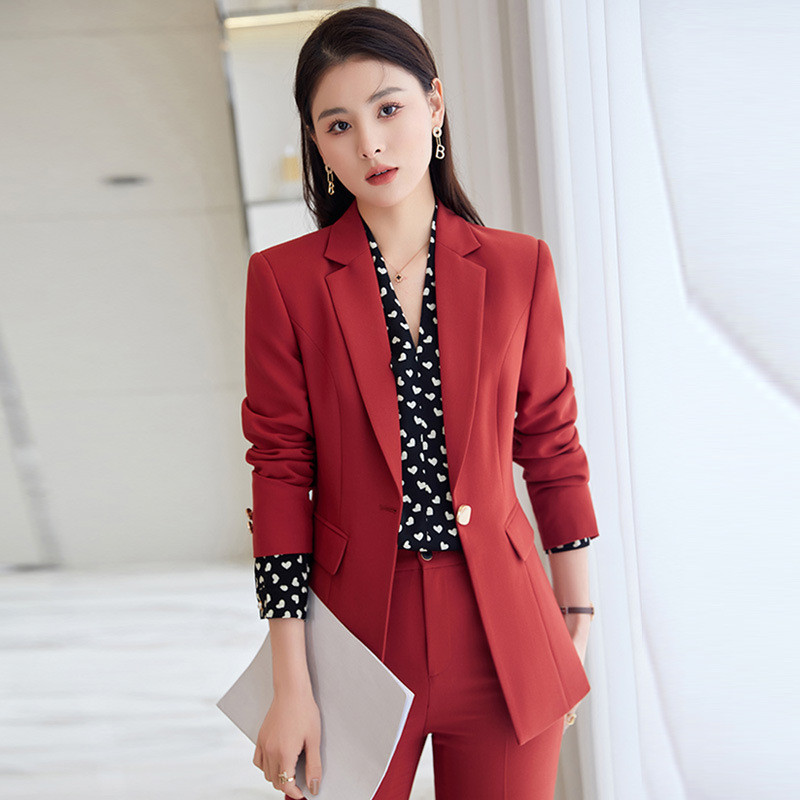 Elegáns lila női professzionális üzleti öltönyök nadrággal és kabáttal Kabát Karrier Interjú Nadrágruhák Blézerek Nadrágkészlet