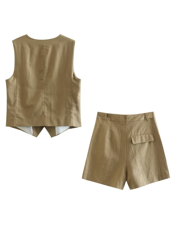 Kumsvag 2022 nyári női lenvászon 2 részes szett öltönyök alkalmi tömör mellények kabátok és rövidnadrágok női elegáns utcai öltöny ruházat