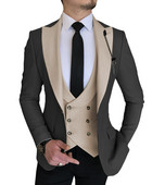 Háromrészes férfi öltöny, elegáns elegáns öltöny, duplasoros mellény + hajtókakabát + nadrág esküvőre