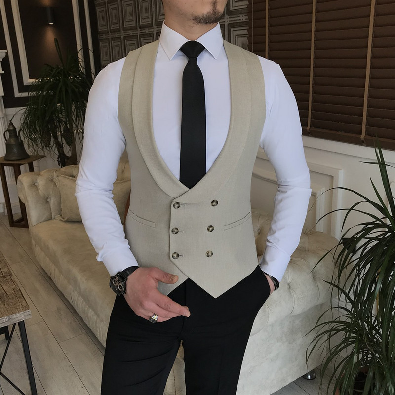 Háromrészes férfi öltöny, elegáns elegáns öltöny, duplasoros mellény + hajtókakabát + nadrág esküvőre