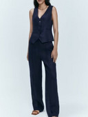 Kumsvag 2022 őszi női lenvászon 2 részes szett Öltönyök Alkalmi tömör mellények Kabátok és nadrágok Női Elegáns OL Öltöny Ruházat