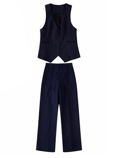 Kumsvag 2022 őszi női lenvászon 2 részes szett Öltönyök Alkalmi tömör mellények Kabátok és nadrágok Női Elegáns OL Öltöny Ruházat