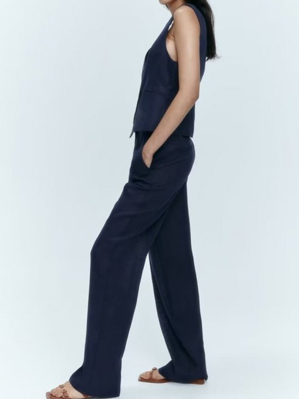 Kumsvag 2022 őszi női lenvászon 2 részes szett Öltönyök Alkalmi tömör mellények Kabátok és nadrágok Női Elegáns OL Öltöny Ruházat