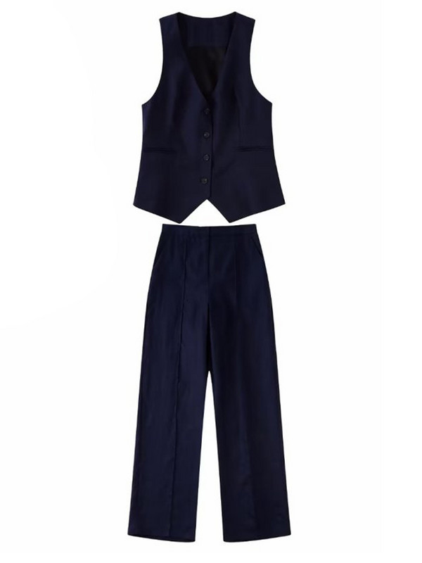 Kumsvag 2022 őszi női lenvászon 2 részes szett Öltönyök Alkalmi tömör mellények Kabátok és nadrágok Női Elegáns OL Öltöny Ruházat