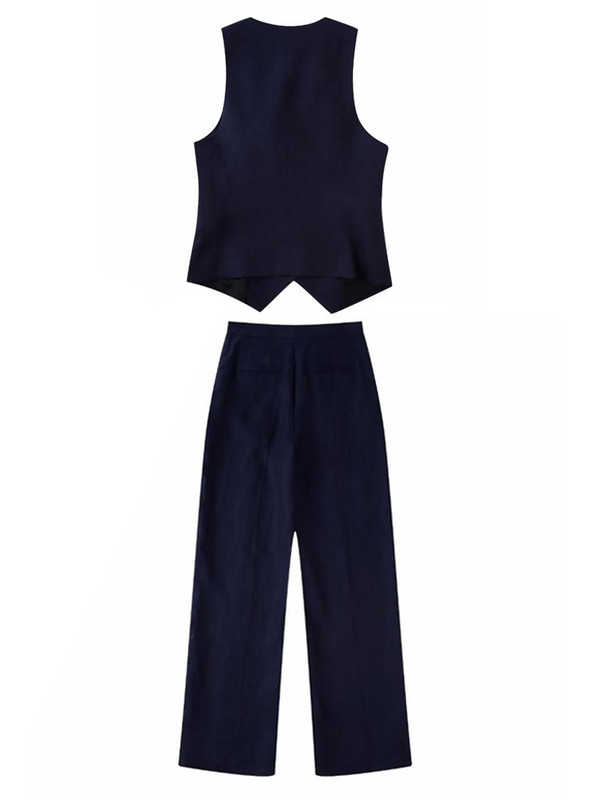 Kumsvag 2022 őszi női lenvászon 2 részes szett Öltönyök Alkalmi tömör mellények Kabátok és nadrágok Női Elegáns OL Öltöny Ruházat