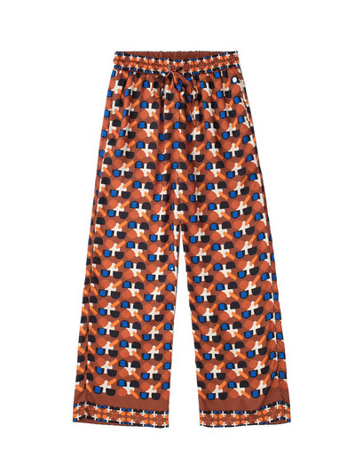 Kumsvag 2022 Summer Női 2 részes készletek Öltözék Divat Print Bő ingek Felsők és Nadrágok Női Elegáns Szatén öltöny Ruházat