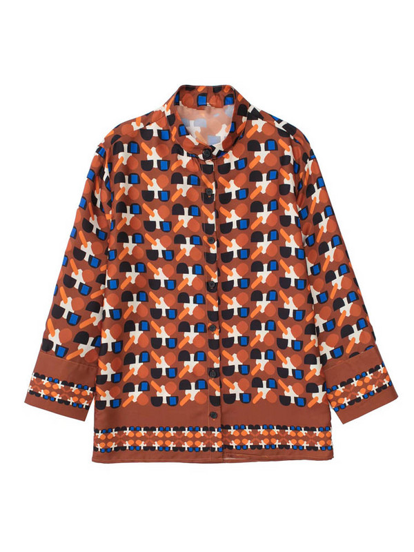 Kumsvag 2022 Summer Női 2 részes készletek Öltözék Divat Print Bő ingek Felsők és Nadrágok Női Elegáns Szatén öltöny Ruházat