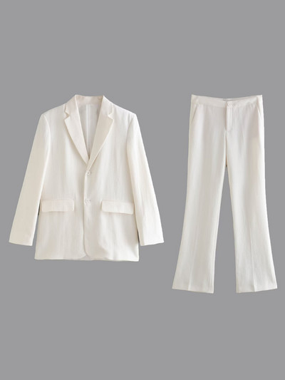 Kumsvag 2022 nyári női nadrág öltönyök 2 részes készletek Alkalmi vászon fehér blézerek kabátok és nadrágok Női elegáns OL öltönyök ruházat