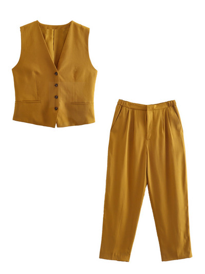 Kumsvag 2022 nyári női 2 részes szett öltönyök alkalmi tömör mellények kabátok és rakott nadrágok női elegáns utcai öltönyök ruházat