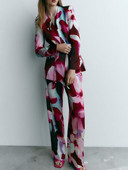 Kumsvag 2022 nyári női nadrágkosztüm 2 részes szett Divatnyomtatás Szatén blézerek Kabátok és nadrágok Női Elegáns Öltöny Ruházat