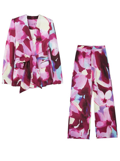 Kumsvag 2022 nyári női nadrágkosztüm 2 részes szett Divatnyomtatás Szatén blézerek Kabátok és nadrágok Női Elegáns Öltöny Ruházat