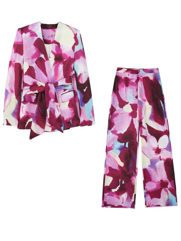 Kumsvag 2022 nyári női nadrágkosztüm 2 részes szett Divatnyomtatás Szatén blézerek Kabátok és nadrágok Női Elegáns Öltöny Ruházat
