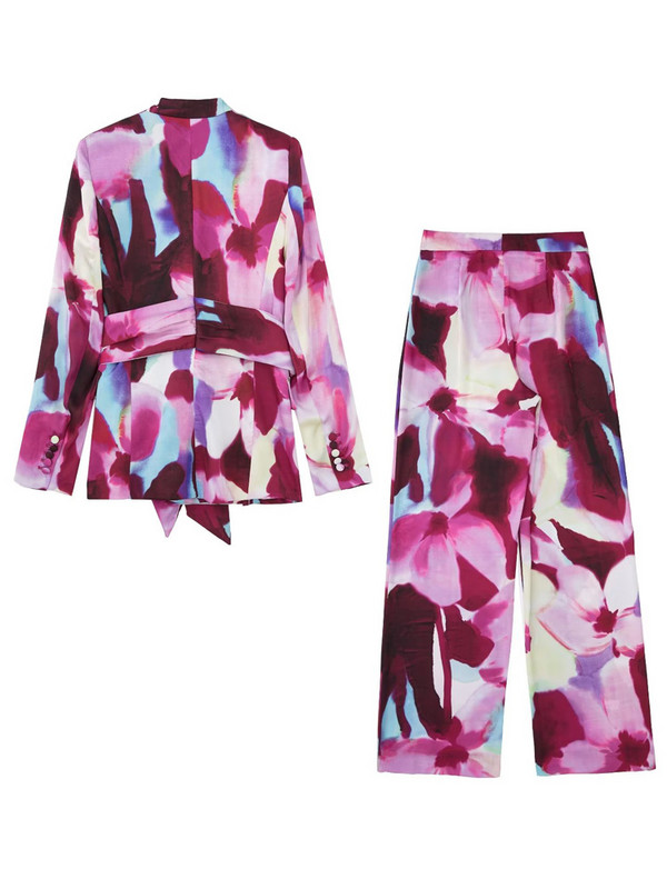 Kumsvag 2022 nyári női nadrágkosztüm 2 részes szett Divatnyomtatás Szatén blézerek Kabátok és nadrágok Női Elegáns Öltöny Ruházat