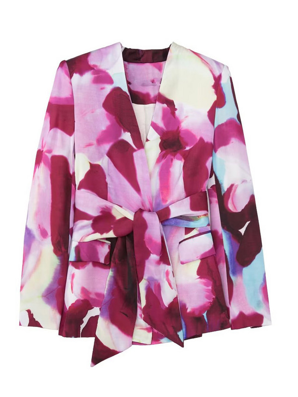 Kumsvag 2022 nyári női nadrágkosztüm 2 részes szett Divatnyomtatás Szatén blézerek Kabátok és nadrágok Női Elegáns Öltöny Ruházat