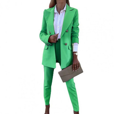 2 db női blézer nadrág szett egyszínű lehajtható gallér formális bő, meleg magas derekú zsebek irodai női kabát nadrágkosztüm