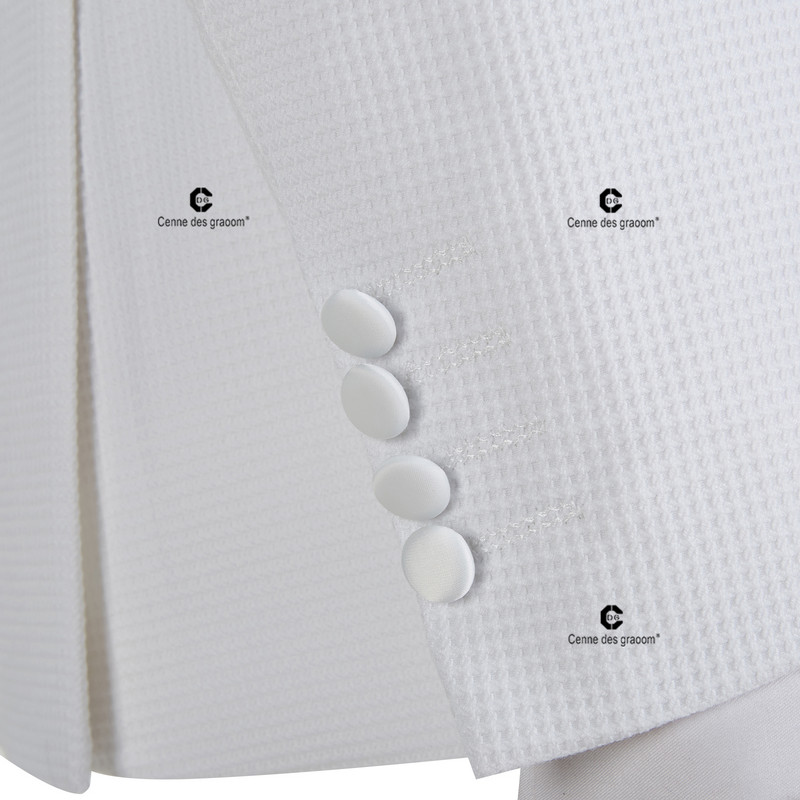 Cenne Des Graoom 2022 új szmoking öltönyök férfiaknak, fehér duplasoros dzseki blézer nadrág 2 részes esküvői luxus vőlegény party