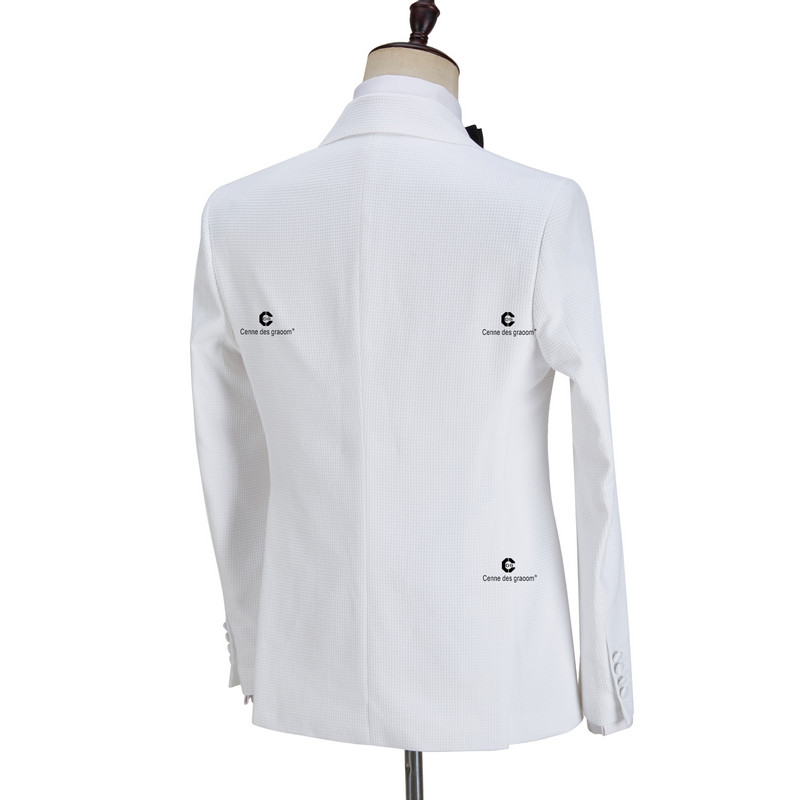 Cenne Des Graoom 2022 új szmoking öltönyök férfiaknak, fehér duplasoros dzseki blézer nadrág 2 részes esküvői luxus vőlegény party