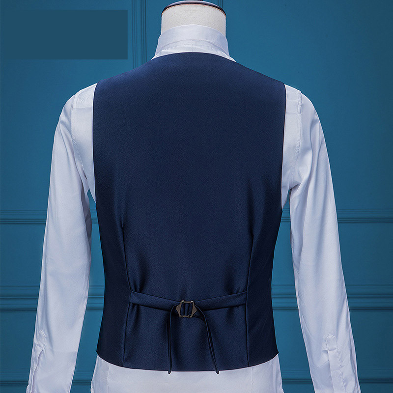 2020-as új sötétkék férfi öltöny, 3 részes, hivatalos üzleti blézer szmoking kendő hajtóka esküvői vőlegénynek (kabát+mellény+nadrág)