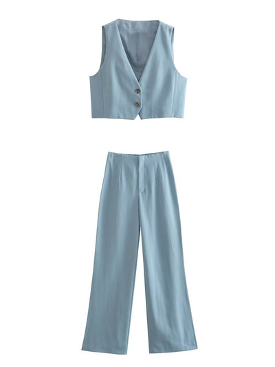 Kumsvag 2022 nyári női lenvászon 2 részes készletek Öltönyök Alkalmi tömör mellények Kabátok és nadrágok Női Elegáns Utcai öltöny Ruházat