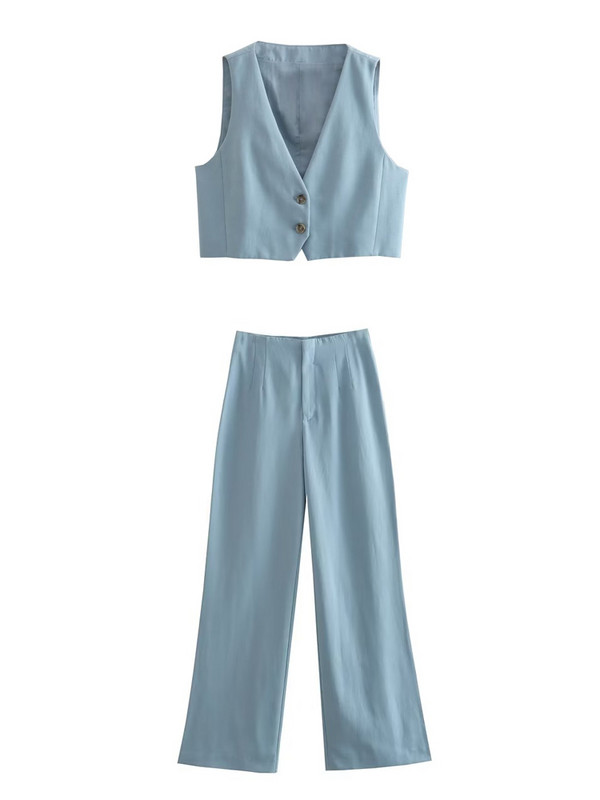 Kumsvag 2022 nyári női lenvászon 2 részes készletek Öltönyök Alkalmi tömör mellények Kabátok és nadrágok Női Elegáns Utcai öltöny Ruházat