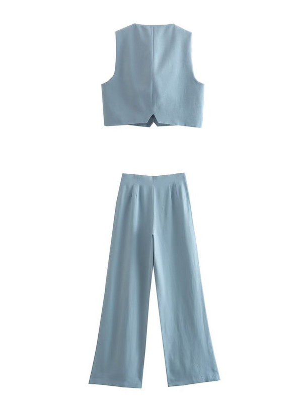 Kumsvag 2022 nyári női lenvászon 2 részes készletek Öltönyök Alkalmi tömör mellények Kabátok és nadrágok Női Elegáns Utcai öltöny Ruházat