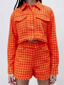 Kumsvag 2022 nyári női alkalmi rövidnadrágok öltönyök 2 részes készletek Veins Plaid Rövid dzsekik és rövidnadrágok Női édes öltöny ruházat