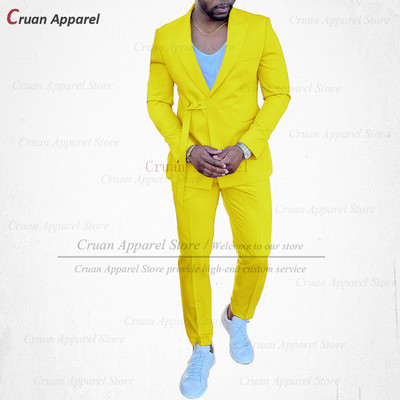 20 színű divatos égkék férfi öltöny szett karcsú, esküvői vőlegény vőlegény szmoking testre szabott énekesparti arany kabát nadrág 2db