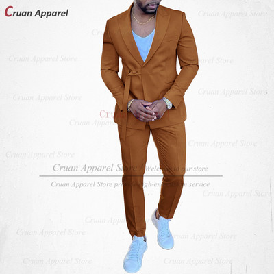 20 színű divatos égkék férfi öltöny szett karcsú, esküvői vőlegény vőlegény szmoking testre szabott énekesparti arany kabát nadrág 2db