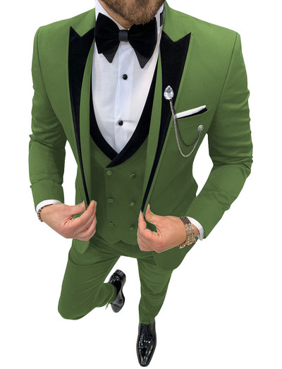 Háromrészes, kétsoros férfi öltöny, hajtóka, formális dzseki esküvői vőfélynek (kabát + mellény + nadrág)