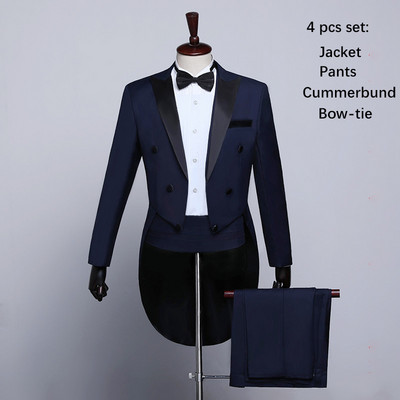 Férfi szmoking frakk formális öltönyök fecskefark kabát sötétkék férfi kabát öltönyök buli Esküvői tánc varázslatos előadás