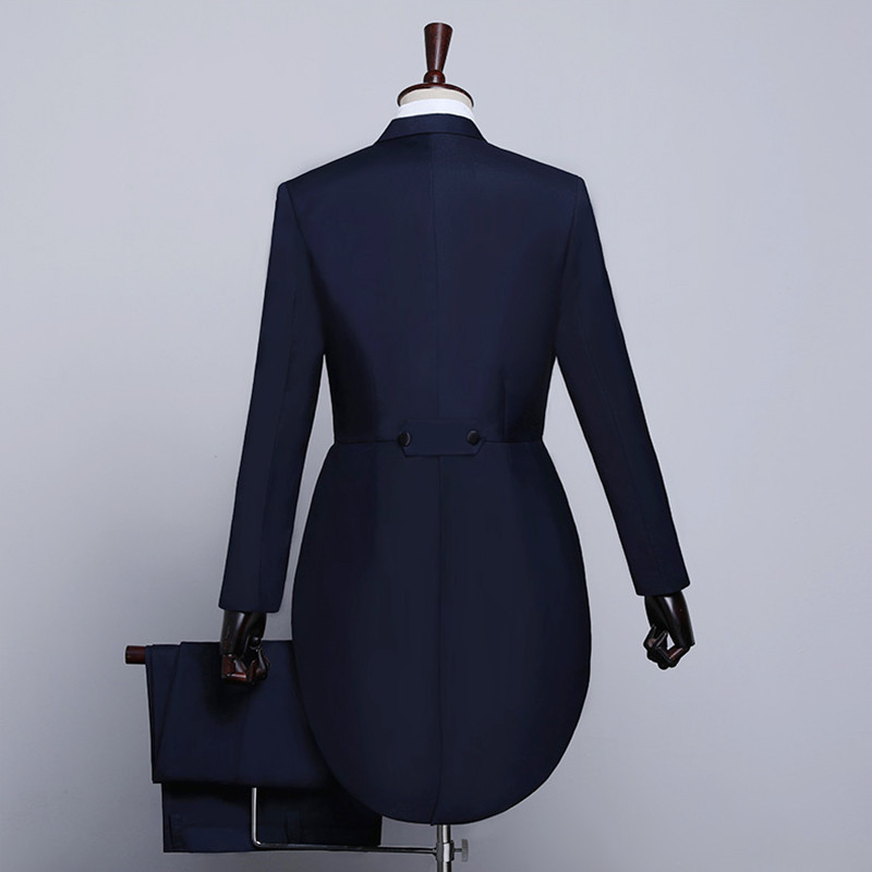 Férfi szmoking frakk formális öltönyök fecskefark kabát sötétkék férfi kabát öltönyök buli Esküvői tánc varázslatos előadás