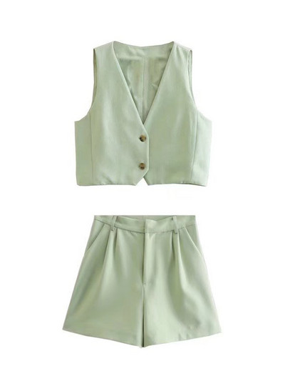 Kumsvag 2022 nyári női alkalmi öltönyök 2 részes készlet tömör V-nyakú vászonmellények Kabátok és rövidnadrágok Női édes utcai öltönyök ruházat