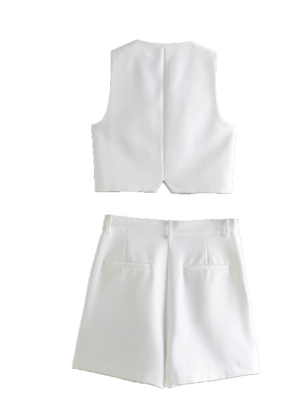 Kumsvag 2022 nyári női alkalmi öltönyök 2 részes készlet tömör V-nyakú vászonmellények Kabátok és rövidnadrágok Női édes utcai öltönyök ruházat