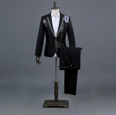 Piros gyémánt virágos férfi öltönyök esküvői férfi öltönyök 3 részes blézer + nadrág + csokornyakkendő divatos szmoking férfi öltöny szett színpadi jelmez