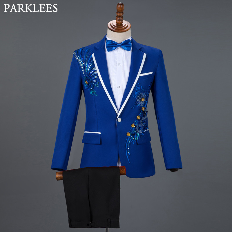 Piros gyémánt virágos férfi öltönyök esküvői férfi öltönyök 3 részes blézer + nadrág + csokornyakkendő divatos szmoking férfi öltöny szett színpadi jelmez