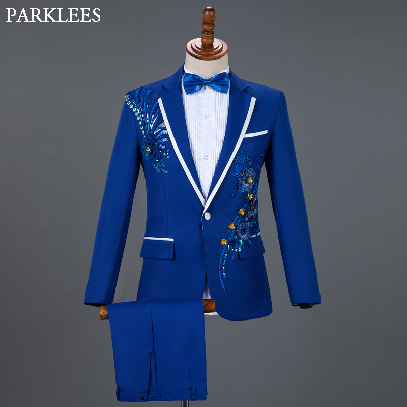 Piros gyémánt virágos férfi öltönyök esküvői férfi öltönyök 3 részes blézer + nadrág + csokornyakkendő divatos szmoking férfi öltöny szett színpadi jelmez