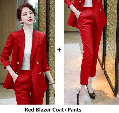 Ünnepi formatervezési nadrágkosztümök női munkavégzésre Blézerek nadrággal és kabátokkal Kabát Őszi Téli Profi